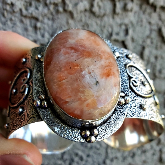 New Sunstone 925 Silver Cuff Bracelet. - Picture 12 of 15